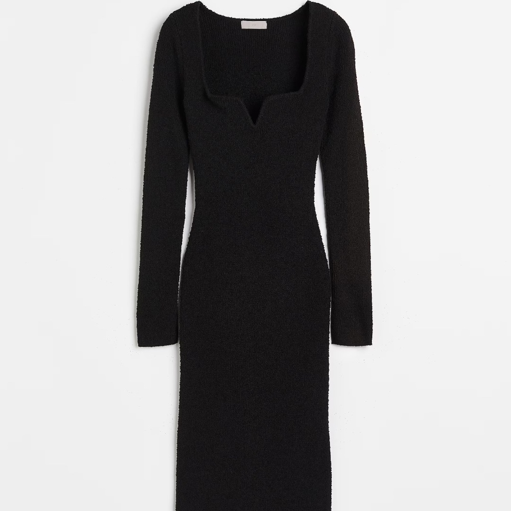 H&M BOUCLÉ-KNIT DRESS XS Black